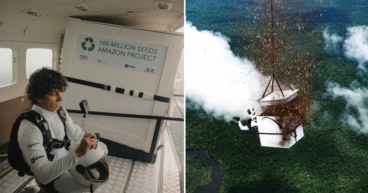 Povestea lui Luigi Cani, parașutistul care a eliberat 100 de milioane de semințe dintr-un balon cu aer cald deasupra Amazonului. sursa foto Instagram