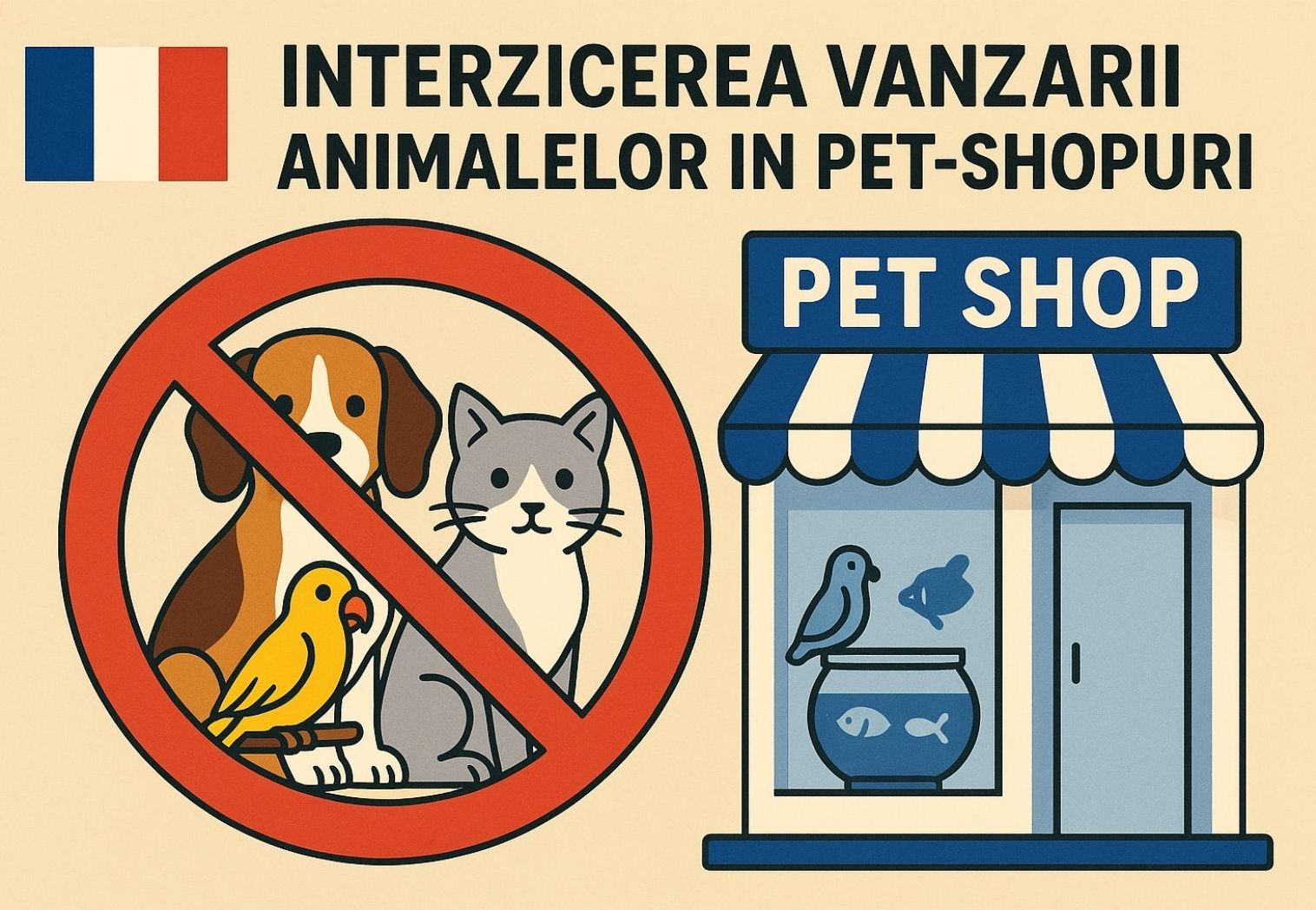 Franța a decis interzicerea vânzării de căței și pisici în pet-shopuri începând cu 2024. sursa foto Chat GPT