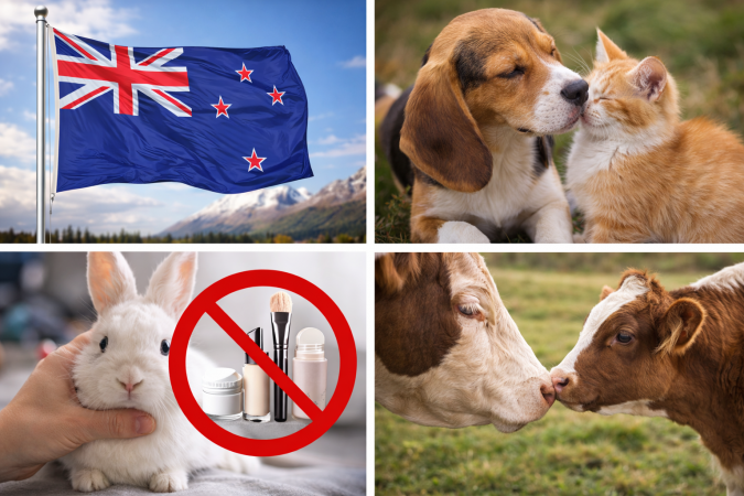 Animalele sunt recunoscute oficial ca ființe sensibile în Noua Zeelandă, iar testarea cosmeticelor pe ele este interzisă