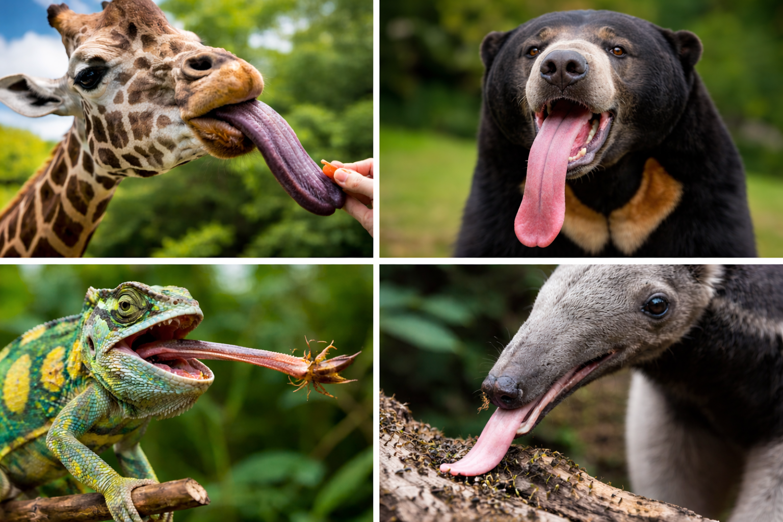 8 animale cu limbi foarte lungi. foto ChatGPT