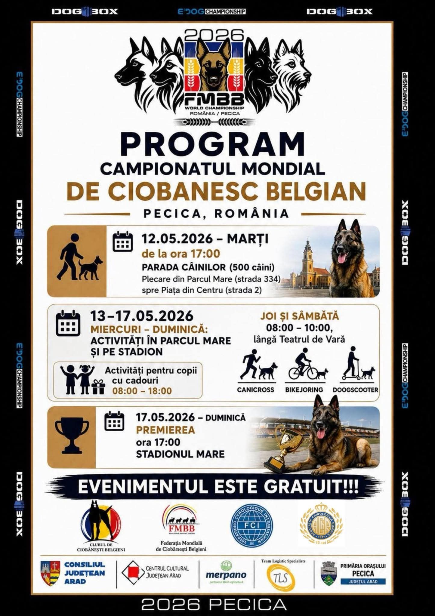 Programul Campionatului Mondial al Ciobăneștilor Belgieni. Foto: Facebook Casa de Cultură „Doru Ioan Petescu” Pecica