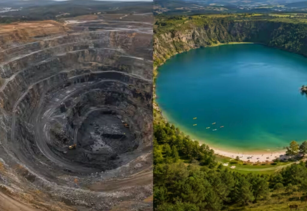 Dintr-o uriașă groapă minieră a apărut un lac spectaculos. Cum a fost transformat „abisul” de 300 de metri din Spania
