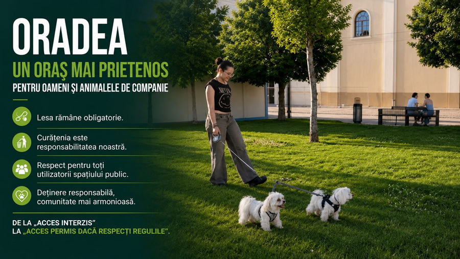 Condițiile în care câinii din Oradea pot avea acces în spațiile publice, în transportul în comun și în anumite instituții sau unități private. Foto: Facebook Primăria Oradea